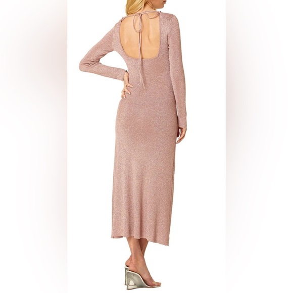 NWT MISA Minka Longsleeve Cutout Dress S Rose Metallic Knit - Picture 5 of 15